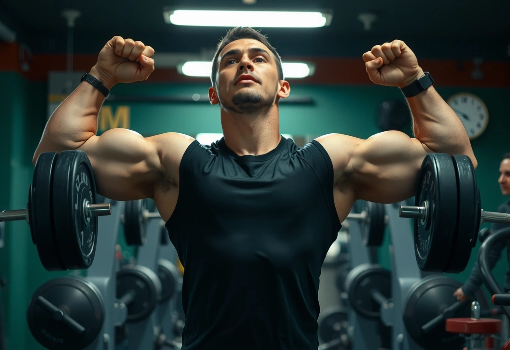 Man lifting weights with energy